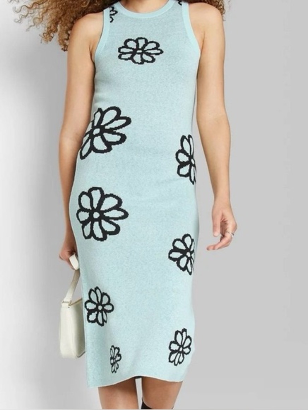 Wild fable Sleeveless Light Blue Floral Knit midi Dress